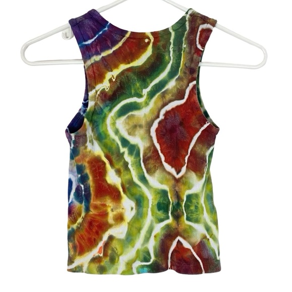 Handmade Geode Tie Dye Ribbed Tank Top Shirt Womens Size Small Purple Upcycled - Picture 2 of 8
